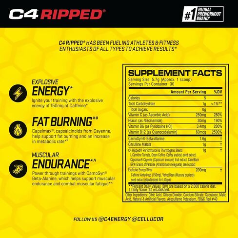 Cellucor - C4 Ripped Fruit Punch, 30 Servings, 183 g (6.46 Oz) in Kuwait