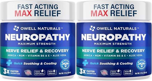 OWELL NATURALS Neuropathy Nerve Relief Cream – Maximum Strength - Non Greasy, All Natural for Feet, Hands, Legs, Toes Discomfort Made in USA in Kuwait