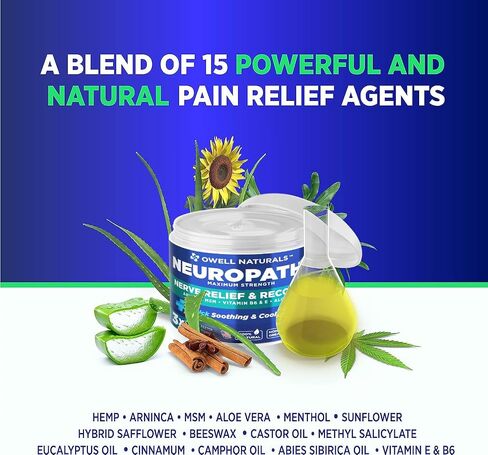 OWELL NATURALS Neuropathy Nerve Relief Cream – Maximum Strength - Non Greasy, All Natural for Feet, Hands, Legs, Toes Discomfort Made in USA in Kuwait
