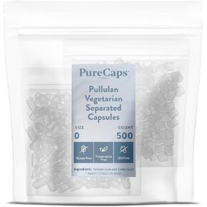 PureCaps USA - Empty Vegetarian Vegan Pullulan Pill Capsules Size 0, 1,000 Empty Separated Pullulan Pills, Clear, Non-GMO Certified, SLS Free, Gluten Free, Preservative Free Pill Capsules Empty