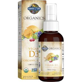 Vitamin D3 Liquid 1000 IU Per Spray, Vegan D3 Vitamin for Women and Men, Garden of Life Mykind Organic D3 Plus Omegas - Vanilla Flavor - 125 Servings - 2 fl oz Liquid Whole Food D3 Vitamin Supplement