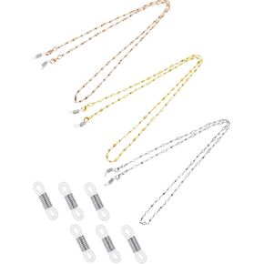 Tatuo 3 Pieces Stainless Steel Eyeglass Chain for women Cord Reading Glass Lanyard Sunglass Holder with 6 Pieces Extra Silicone Loop
