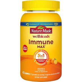 Nature Made Wellblends ImmuneMAX Gummies, Vitamin C 750mg, Zinc, and Vitamin D3 5000 IU, Immune Support Supplement, 42 Tangerine Flavor Gummies