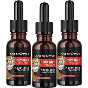 Apetropics Smart Drops - 5-in-One Adaptogenic Mushroom Tincture with Lion’s Mane, Cordyceps, Turkey Tail, Chaga, Reishi - Nootropic Brain Supplement - Peach Watermelon Flavor, 30-Servings