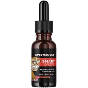 Apetropics Smart Drops - 5-in-One Adaptogenic Mushroom Tincture with Lion’s Mane, Cordyceps, Turkey Tail, Chaga, Reishi - Nootropic Brain Supplement - Peach Watermelon Flavor, 30-Servings