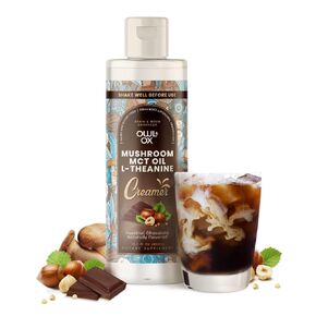Mushroom Coffee Creamer with MCT Oil by Owl & Ox | L Theanine, Nootropic Superfood Blend, Vegan, Sugar Free, Dairy Free, Adaptogens, Plant Based & Keto Friendly, Hazelnut Chocolate, 30 Servings