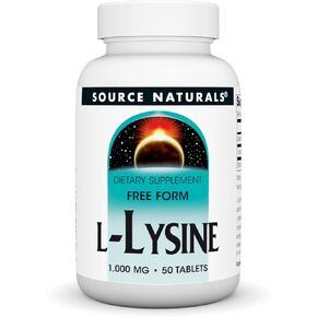 Source Naturals L-Lysine 1000 mg Free Form - Amino Acid Supplement Supports Energy Formation & Collagen* - 200 Tablets