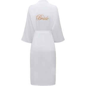 Women's Lace Trim Bride Bridesmaid Robes Silk Like Bridal Party Robes for Wedding Robes, Embroidered Satin Kimono