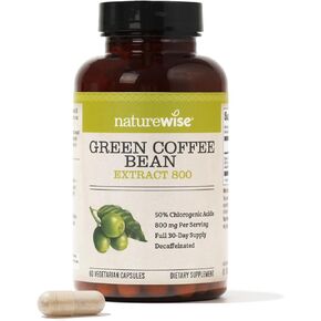NatureWise Green Coffee Bean 800mg Max Potency Extract 50% Chlorogenic Acids, Raw Green Coffee Antioxidant Support Supplement & Support Healthy Weight Maintenance goals, Non-GMO, Gluten-Free (1 Month)