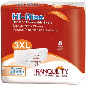 Tranquility Bariatric Disposable Briefs 4X-Large with AIR-Plus Fully Breathable Fabric for Skin Dryness & Integrity, High Waistline, Latex-Free, 34oz Capacity, 32ct Case