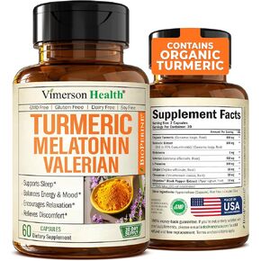Turmeric, Melatonin & Valerian Root Sleep Aid Supplement. Natural Sleep Aid for Adults with L-Theanine, Ginger & Black Pepper Extract. Melatonin 3mg, Valerian Root Capsules. Relaxation & Sleep Support