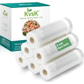 KVSK Vacuum Seal Bags (8"x20', 6 Rolls) - Compatible with FoodSaver, Weston Machines | 3.6mil + 10mil Thickness | Prevent Freezer Burns, Tear-Resistant, Leak-Proof