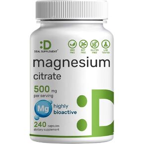 Magnesium Complex Supplement 500mg, 240 Veggie Capsules – 10 in 1 Blend with Glycinate, Citrate, Malate, & More – Chelated for Easy Absorption – Muscle, Joint, & Relaxation Support