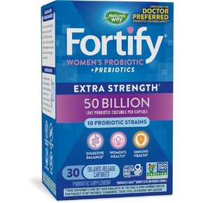 Nature's Way Fortify Extra Strength Probiotics for Women + Prebiotic, Digestive and Immune Health Support Supplement*, 30 Capsules