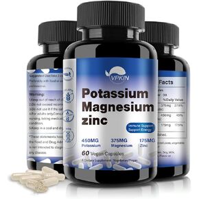 VPKIN Potassium Magnesium Supplement 1000mg, Magnesium Potassium Zinc Aspartate Support Vascular, Bone, Heart, Muscle & Nerve Health, Non-GMO, Vegan, (120 Capsules)
