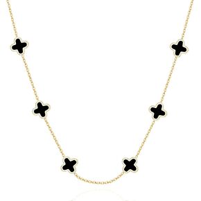 SHINYY Dainty Four Leaf Clover Choker Necklace for Women 18K Gold Plated Stainless Steel Black Lucky 4 Leaf Dangle Chain Jewelry gift for Mother and Daughter (Gold)