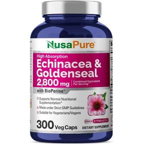NusaPure Echinacea Goldenseal 2,800mg 300 Veggie Caps (Vegetarian, Non-GMO & Gluten Free) in Kuwait