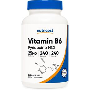 Nutricost Vitamin B6 (Pyridoxine HCl) 25mg, 240 Capsules - Non-GMO, Gluten Free and Vegetarian Friendly