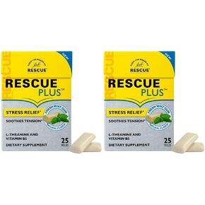 Bach RESCUE PLUS Gum, Natural Mint Flavor, Stress and Tension Relief, L-Theanine and Vitamin B5 Dietary Supplement, Biodegradable Chicle Gum, No Artificial Sweeteners, Flavors, Colors, 25 Pieces in Kuwait