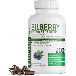 Bronson Bilberry Extra Strength 3000 mg per Serving Vaccinium Myrtillus, Promotes Eye Health and Supports Healthy Vision - Non GMO, 200 Vegetarian Capsules in Kuwait