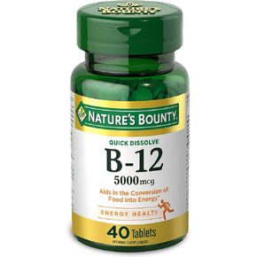 Nature's Bounty Vitamin B12, Quick Dissolve Vitamin Supplement, Supports Energy Metabolism and Nervous System Health, 5000mcg, 40 Tablets (Pack of 2)