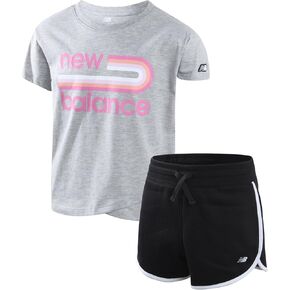 New Balance Girls' Active Shorts Set - 2 Piece Short Sleeve Performance T-Shirt and Fleece Shorts (Size: 7-16)