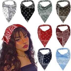 WOVOWOVO 8 Pack Large Scarf Headbands for Women,Elastic Boho Triangle Bandana Head Scarves Non Slip Cute Turban Headband Solid Color Hair Accessories Scarves Soft Hair Bands for Teen Girls