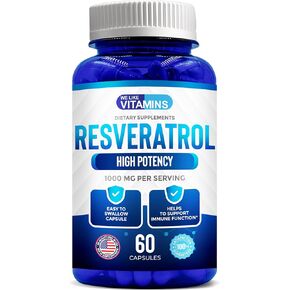 We Like Vitamins Resveratrol 1000mg per Serving - 180 Easy to Swallow Veggie Capsules - Natural Resveratrol Supplement 1000mg - Antioxidant Supplement Helps Support Anti-Aging and Immune System