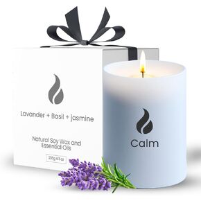 Naturix Scented Candles for Home, Non Toxic Soy Candle – 50 H Long Lasting, Calming Natural Essential Oil Blend - Lavender, Basil & Jasmine - Aromatherapy Candle Jar with Lid - Gift Ready, 8.3oz