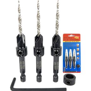 FTG USA Countersink Drill Bit #4 (7/64") Adjustable Depth Wood Countersink with Tapered Drill Bit, Version 2.0 FTG Maximum Torque Countersink Bit with Improved Connection HSS Drill to Hex Shank