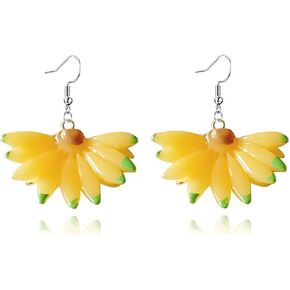 coadipress Fruit Banana Dangle Earrings for Women Girls Fashion Cute Lifelike Resin Peeled Fruits Banana Funny Earrings Bohemian Colorful Yellow Banana Food Earring
