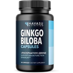 HAVASU NUTRITION Ginkgo Biloba Non-GMO 120mg, Supports Brain Health, Mental Alertness, Memory & Focus - 60 Capsules