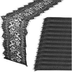 12 Pcs Black Lace Table Runners 14 x 120 Inch Rustic Wedding Lace Table Runner Decor Vintage Romantic Black Lace Table Cloth Party Favors for Halloween Engagement Birthday Hotel Home Table Decor