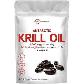 2 Pack Antarctic Krill Oil Supplement, 1000mg Per Serving, 120 Soft-Gels Each, Rich in Omega-3s, EPA, DHA & Astaxanthin, Supports Brain Health, Premium Krill Oil Capsules Liquid Softgels