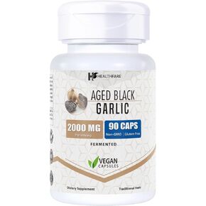 Healthfare Fermented Black Garlic Extract Dietary Supplement 2000mg | 90 Caps | Maximum Strength | Non-GMO | Gluten Free