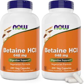 NOW Supplements, Betaine HCl 648 مجم، تركيبة نباتية، دعم الجهاز الهضمي*، 120 كبسولة نباتية in Kuwait