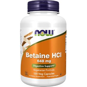 NOW Supplements, Betaine HCl 648 mg, Vegetarian Formula, Digestive Support*, 120 Veg Capsules