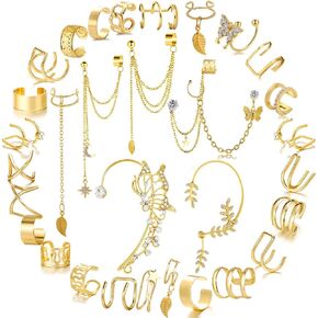 81 Pcs Ear Cuff Helix Cartilage Ear Clip on Wrap Earrings Ear Cuffs for Women Men Non Piercing Ear Clip Fake Girls Earrings Cartilage(Gold/Silver/Black)