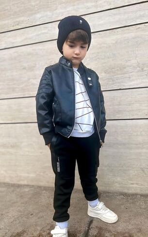 Volunboy Boys Leather Jacket Kids Fall Motorcycle Faux Pu Coats Spring Outerwear 4T to 11 Years in Kuwait