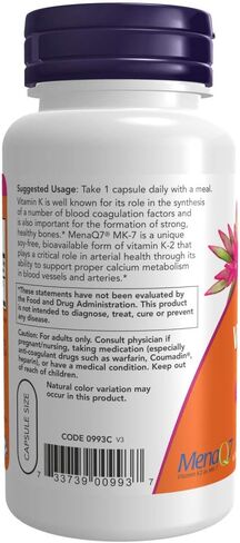 NOW Supplements, MK-7 Vitamin K-2 100 mcg, Cardiovascular Support*, Supports Bone Health*, 60 Veg Capsules in Kuwait