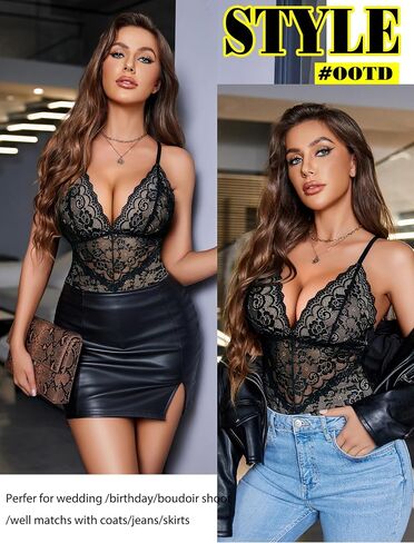 Avidlove Lingerie for Women One Piece Snap Crotch Teddy Bodysuit Contrast Lace Mini Babydoll in Saudi Arabia