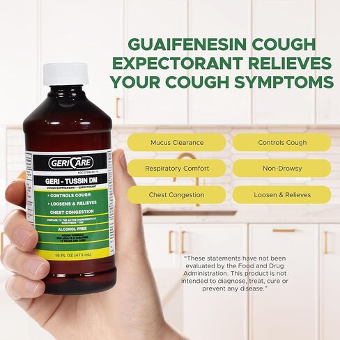 Geri-Tussin, Sugar Free, Alcohol Free, Cold and Cough Relief, Guaifenesin Syrup 100 mg/ 5 mL, 16 oz in Kuwait