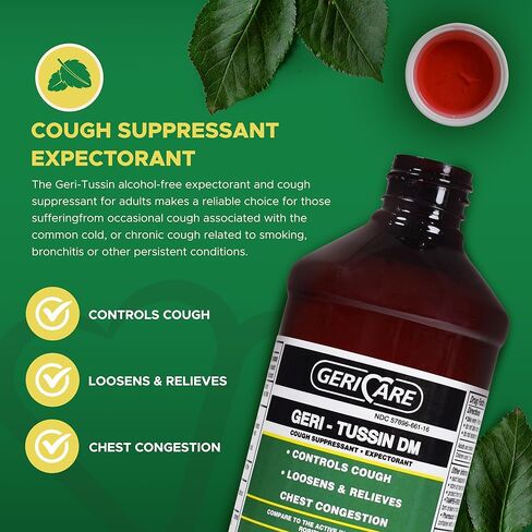 Geri-Tussin, Sugar Free, Alcohol Free, Cold and Cough Relief, Guaifenesin Syrup 100 mg/ 5 mL, 16 oz in Kuwait