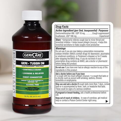 Geri-Tussin, Sugar Free, Alcohol Free, Cold and Cough Relief, Guaifenesin Syrup 100 mg/ 5 mL, 16 oz in Kuwait