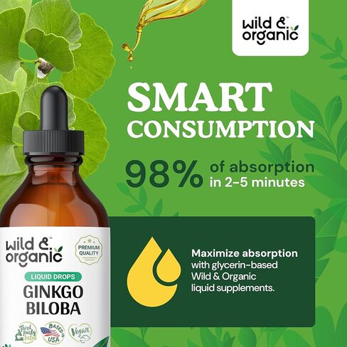 Ginkgo Biloba Liquid Extract - Organic Ginkgo Biloba Supplements for Brain Function and Memory Support - Ginkgo Biloba Leaf Tincture - Vegan, Alcohol Free Drops - 2 fl oz in Kuwait