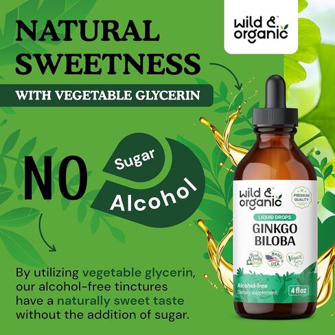 Ginkgo Biloba Liquid Extract - Organic Ginkgo Biloba Supplements for Brain Function and Memory Support - Ginkgo Biloba Leaf Tincture - Vegan, Alcohol Free Drops - 2 fl oz in Kuwait