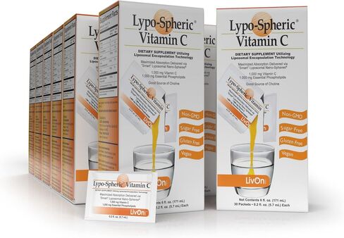 Lypo–Spheric Vitamin C – 1,000 mg Vitamin C & 1,000 mg Essential Phospholipids Per Packet – Liposome Encapsulated for Improved Absorption – 100% Non–GMO, 1 Carton, 0.2 Fl Oz (Pack of 30) in Kuwait