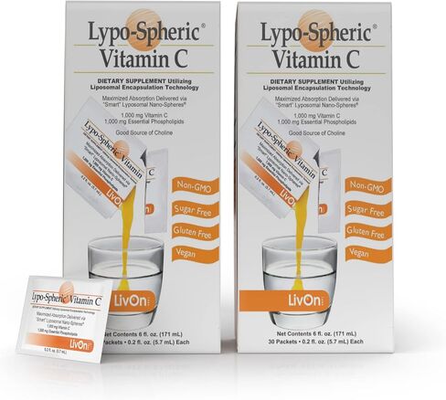 Lypo–Spheric Vitamin C – 1,000 mg Vitamin C & 1,000 mg Essential Phospholipids Per Packet – Liposome Encapsulated for Improved Absorption – 100% Non–GMO, 1 Carton, 0.2 Fl Oz (Pack of 30) in Kuwait