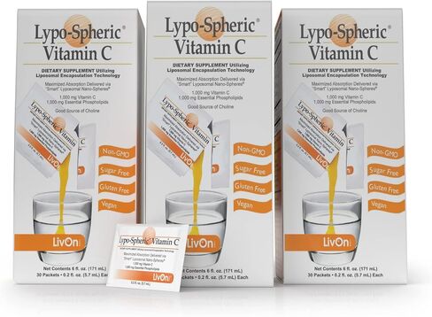Lypo–Spheric Vitamin C – 1,000 mg Vitamin C & 1,000 mg Essential Phospholipids Per Packet – Liposome Encapsulated for Improved Absorption – 100% Non–GMO, 1 Carton, 0.2 Fl Oz (Pack of 30) in Kuwait