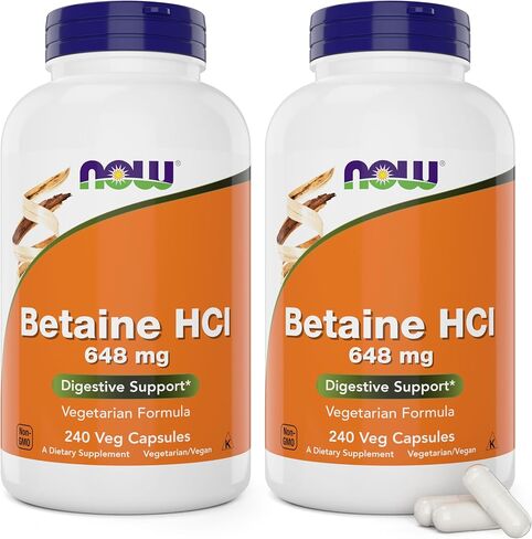 NOW Supplements, Betaine HCl 648 mg, Vegetarian Formula, Digestive Support*, 120 Veg Capsules in Kuwait